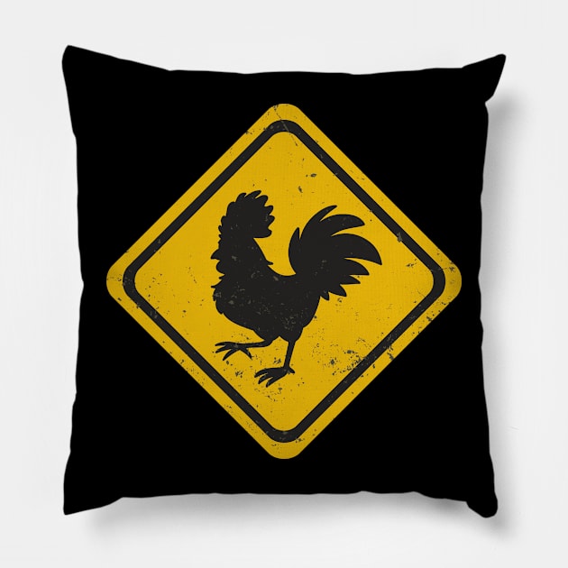 Distressed Crossing Sign - So Chickens Can Cross The Road Pillow by Etopix