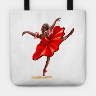 Ballet in red pointe shoes, dress and crown - ballerina doing pirouette in red tutu Tote