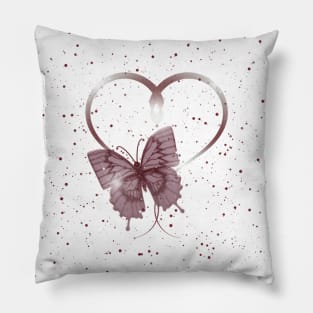 Pretty Dusty Rose Pink Fluttering Winged Butterfly Insect & Heart Pillow