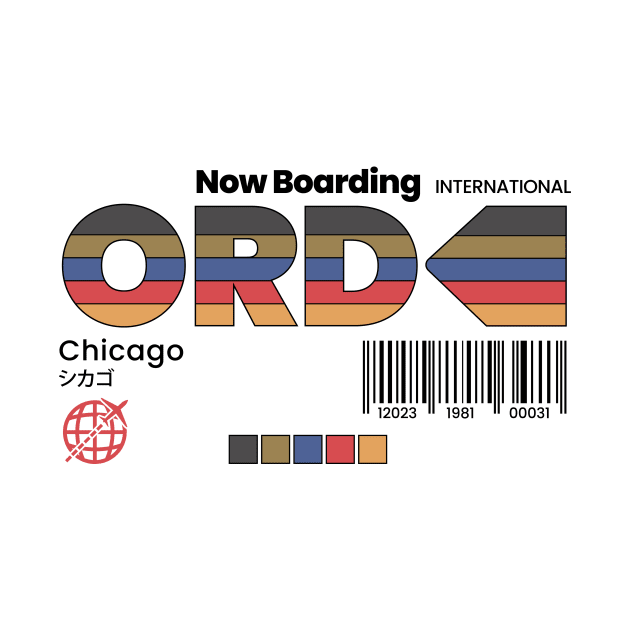 Vintage Chicago ORD Airport Label Retro Travel Illinois by Now Boarding