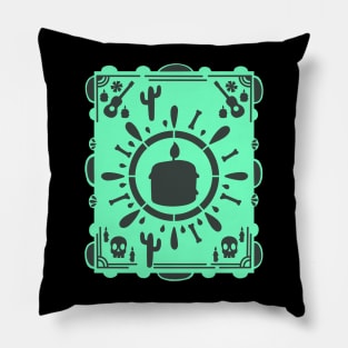 Día De Los Muertos - Mint Green - Papel Picado - Black Candle Pillow