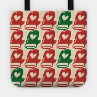 Heart Christmas gloves pixel art Tote