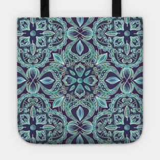 Chalkboard Floral Pattern in Teal & Navy Tote