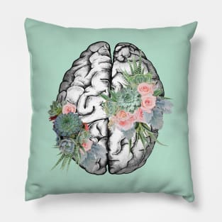 Floral Brain with succulent plants, Mental Health, anatomy art Pillow