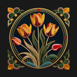 Easter Tulips Embroidered Patch T-Shirt