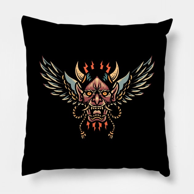 winged oni oriental tattoo Pillow by donipacoceng