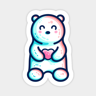 Cute Polar Bear Holding Heart Magnet