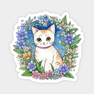 Kawaii Floral Cat Magnet