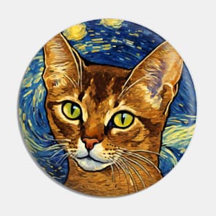 Abyssinian Cat Breed Painting in a Van Gogh Starry Night Art Style Pin