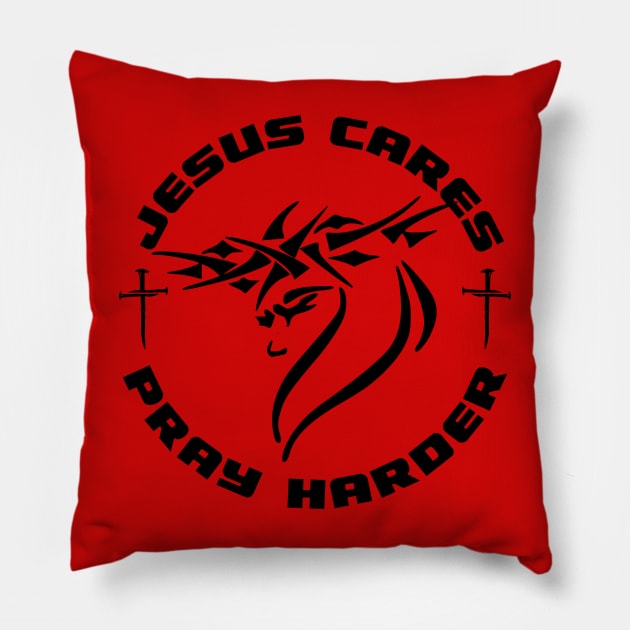 Jesus Cares by Lifeline Pillow by Lifeline/BoneheadZ Apparel