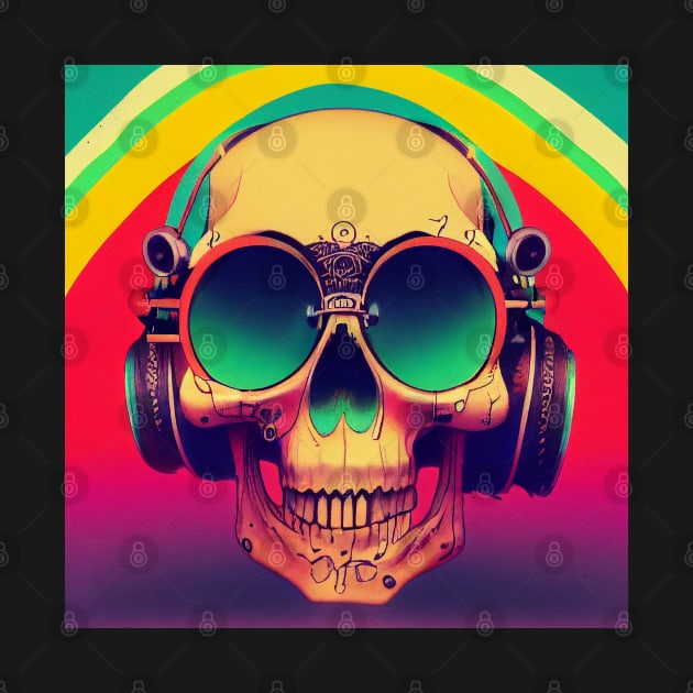 Retro Jams Skull With Headphones by nonbeenarydesigns