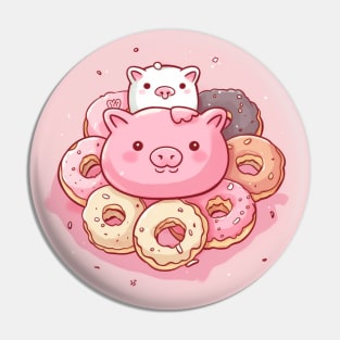 Kawaii Donut Pig Pink Design Pin