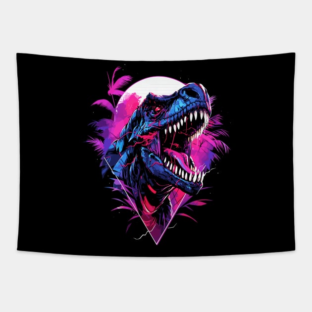 Synthwave T-Rex Tapestry by crula