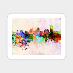 Cincinnati skyline in watercolor background Magnet