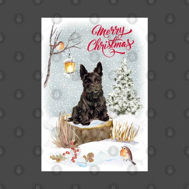 Scottish Terrier Scottie Merry Christmas Santa Dog Holiday Greeting by Puppy Eyes