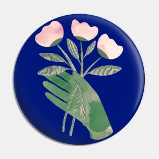 Green hand with powder pink flowers for you version 2 Pin