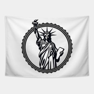 Black and white Statue of Liberty Emblem Tapestry