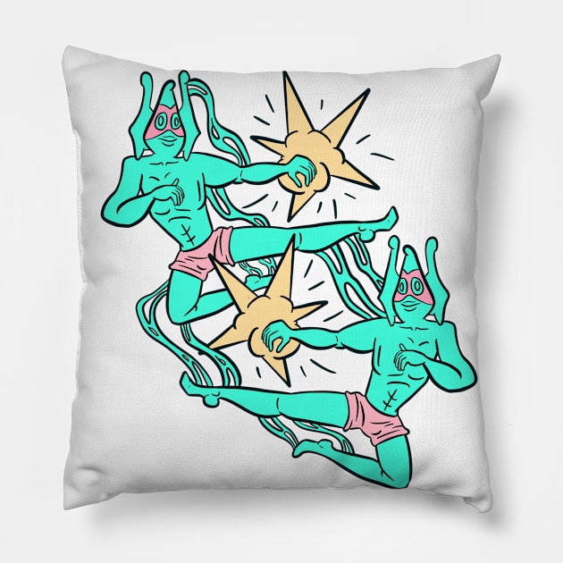 Creature Fight Night Luchador Style Pillow by Sasha Banana 