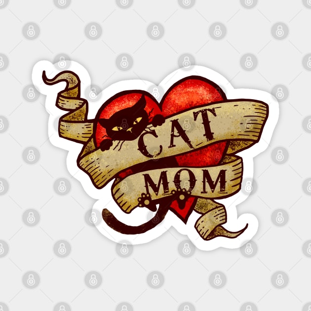 Cat Mom in Retro Heart Tattoo Style Magnet by Jitterfly
