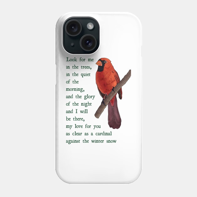 Loved One Cardinal Condolence Message and Illustration (Green on White) Phone Case by esslev