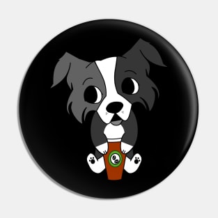 Border Collie herding puppy drinking a cup of americano coffee Pin