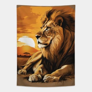 African Lion on the Savannah, Sunny, Water Color Painting Tapestry