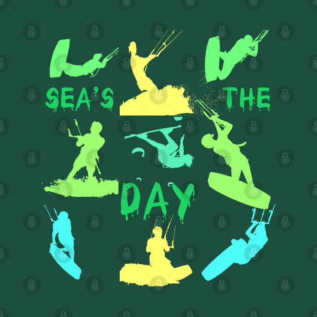 Kitesurfer Silhouette Pattern With Seas The Day Quote by taiche