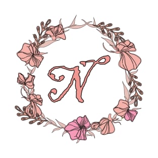 Letter N Rose Pink Initial Monogram - Letter n T-Shirt