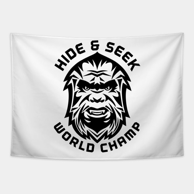 Bigfoot Hide & Seek Champ Black Tapestry by HalpinDesign