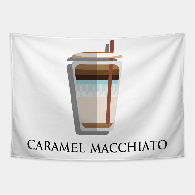 Iced Cold Caramel Macchiato coffee front view flat design style Tapestry by FOGSJ