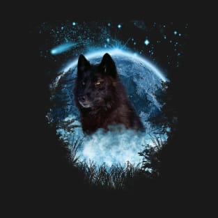 Black Wolf Blue Moon Full Scape T-Shirt