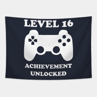 Level 16 Achievement Unlocked Gamer Next Level 16 years old birthday Tapestry