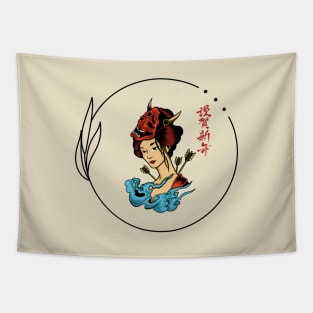 Japanese red warrior Tapestry