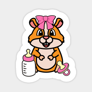 cute baby hamster wears a pink ribbon Magnet