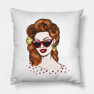 Pop art Woman in glasses with empty speech bubble Pillow