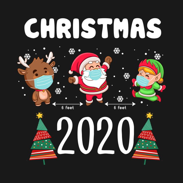 Santa Wearing Mask Elf Reindeer Snows Pine Tree Quarantine Christmas 2020 by mittievance