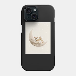 Deer and rabbit sleeping on the moon Phone Case