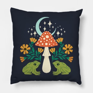 Moonlight Frogs and Mushroom Pillow