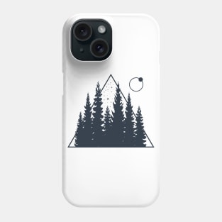 Pine Trees, Moon. Creative Illustration. Geometric, Line Art Style Phone Case