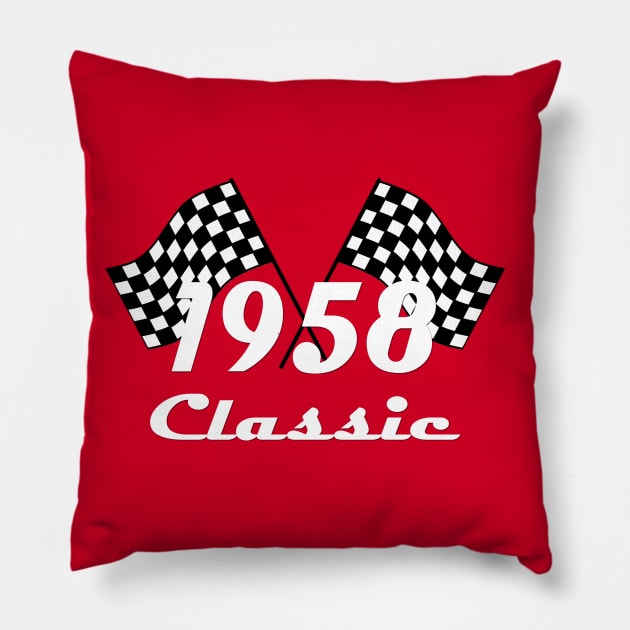 1958 Classic Checkered Race Flags Birthday Gift Pillow by TLSDesigns