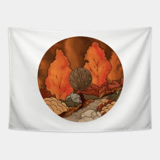 Autumn park Scene with Warm Orange Colours Tapestry