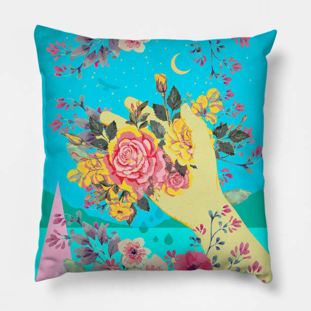 HAND OF FLOWERS Pillow by Showdeer