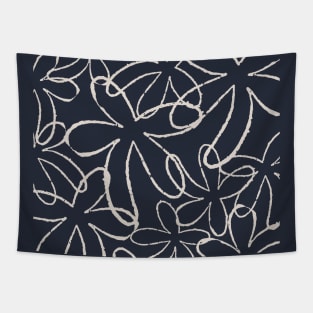 FLOWER DOODLE SOFT PINK WITH DARK BLUE/NAVY BACKGROUND Tapestry