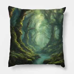 Mysterious Forest Nature Scenery Pillow