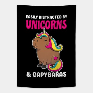 Easily Distracted by Unicorns and Capybaras Cartoon Tapestry