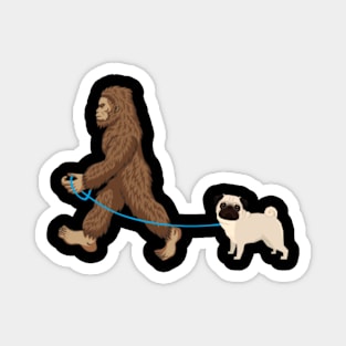 Bigfoot Dog Walk Pug - Sasquatch Dog Lovers Magnet