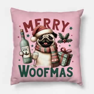 Merry Woofmas Pug Design for Xmas Pillow