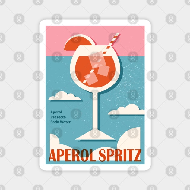 Aperol Spritz recipe, Cocktail, Retro 70s, Aesthetic art, Vintage poster, Exhibition print, Mid century modern Magnet by KristinityArt