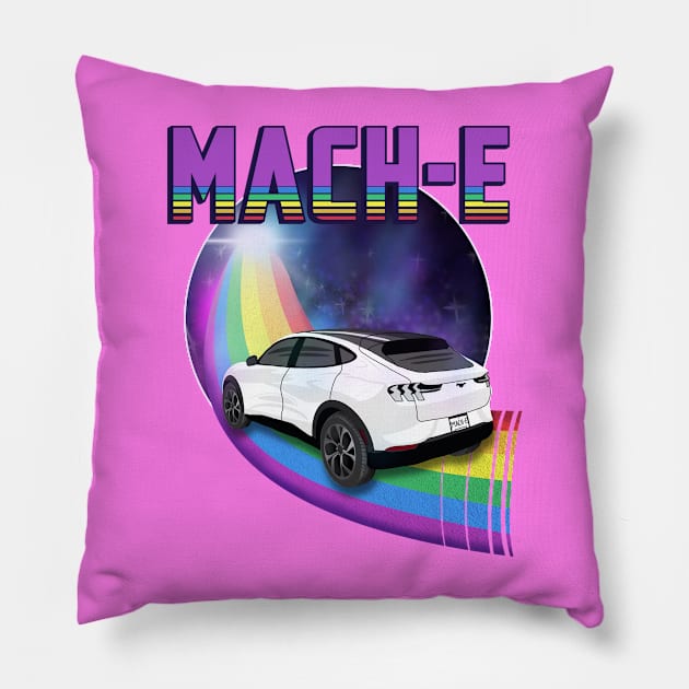 Mach-E Rides the Rainbow Galaxy in Star White Pillow by zealology