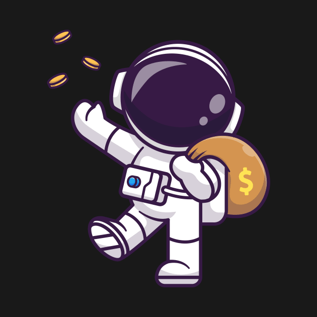 Cute Astronaut Bring Money Bag With Gold Coin Cartoon by Catalyst Labs